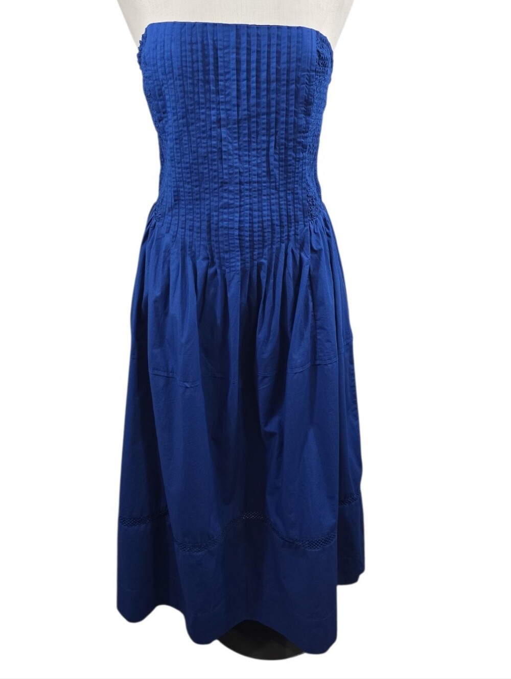 NWT Anthropologie Pleated Blue Strapless Maxi Dress Size XL Smocking